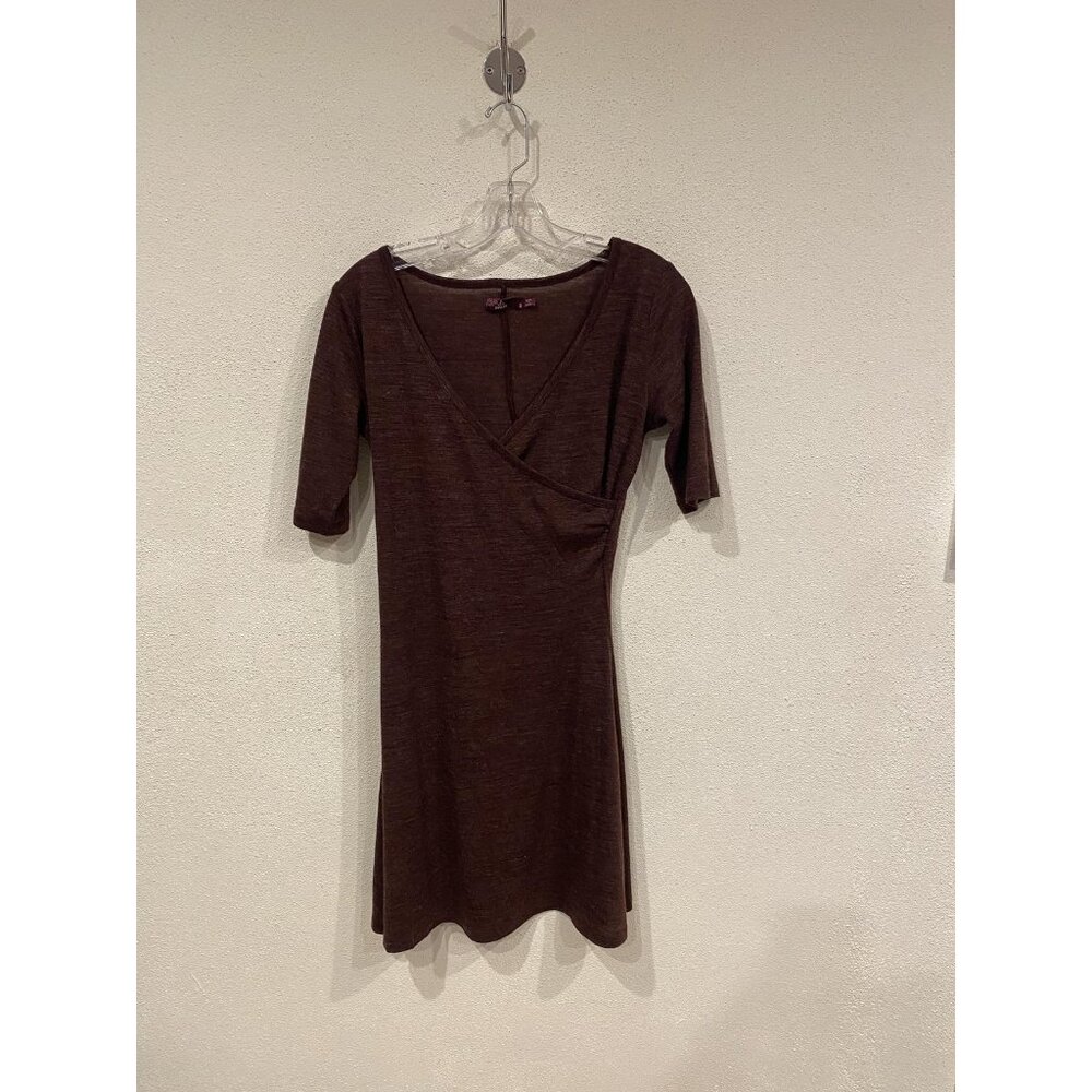 PrAna Nadia Dress Womens Small Brown Wool Blend Wrap V Neck Half Sleeve Knit